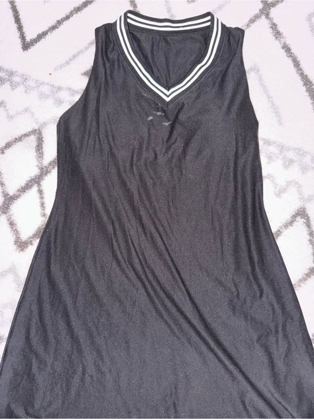 Black Sleeveless V-Neck Athletic Dress with Striped Collar